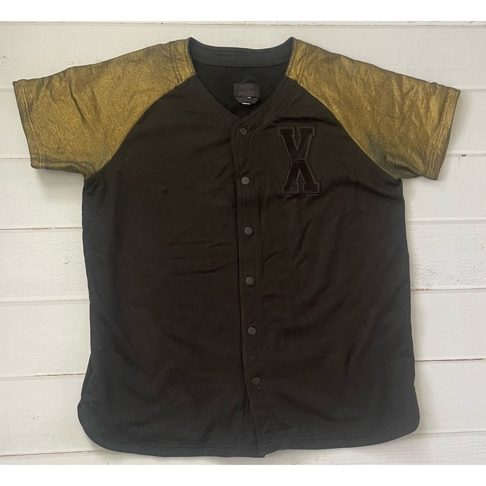 Puma Vashtie‎ Black Gold T-shirt Ragland Button Down, Large